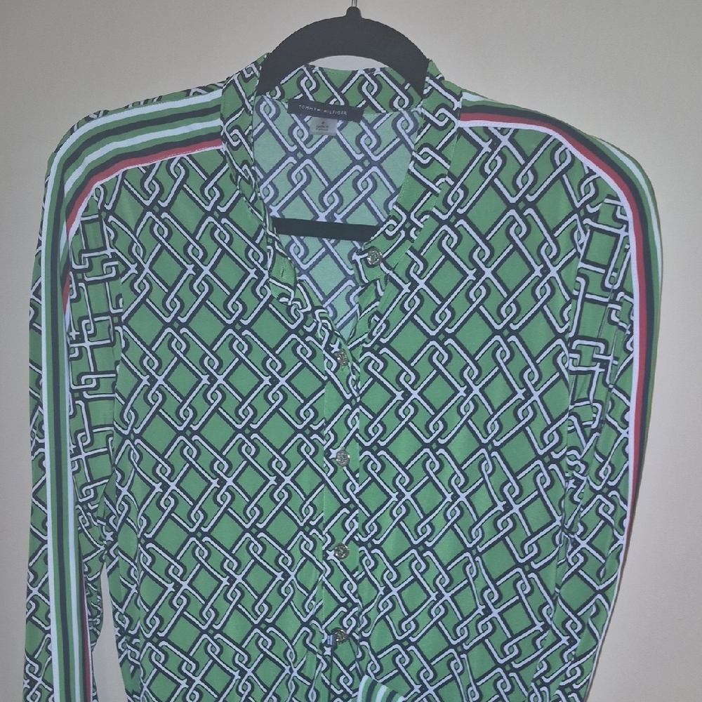 Tommy Hilfiger Green Geometric Long Sleeve Dress